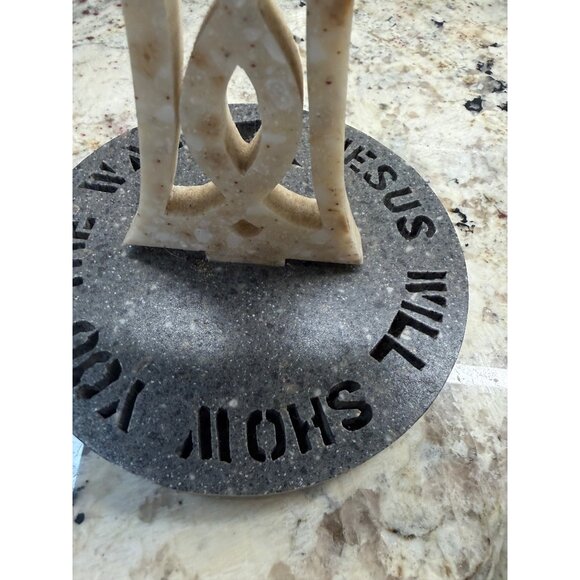 Handcrafted Corian Celtic Cross On Base Inspirational Quote Religious Table top - Picture 6 of 7